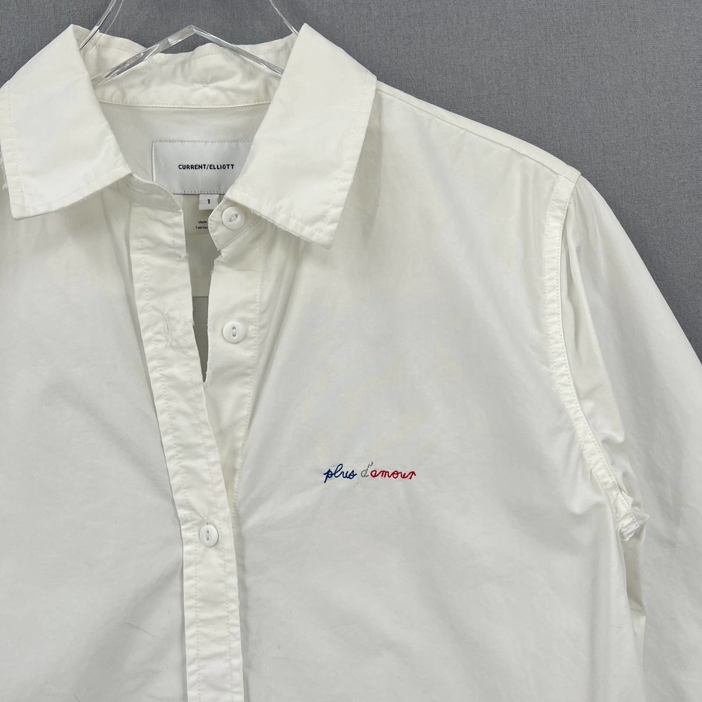 CURRENT/ELLIOTT Shirt Womens Small 1 White Long Sleeve Button Up Convertible - Picture 3 of 16